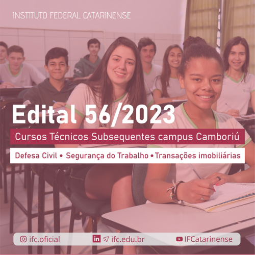 Abertas inscrições para 115 vagas nos cursos subsequentes em Camboriú